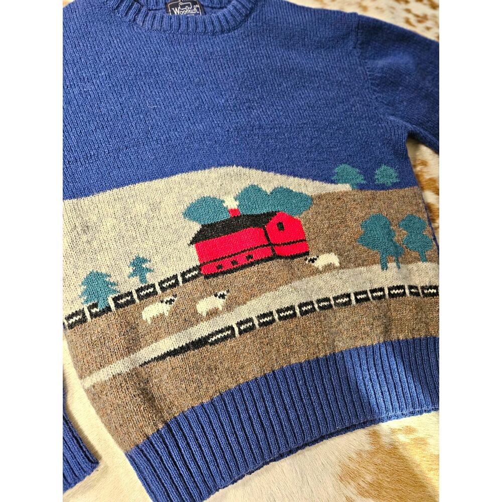 Vintage Woolrich Woman 100% Wool Novelty Farm Barn Sheep Knit Sweater Medium - Picture 3 of 7